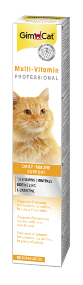 Pasta GimCat Multi-Vitamin Professional 50 g per gatti, con 12 vitamine, Omega 3 e 6, senza zuccheri aggiunti. Pasta GimCat Multi-Vitamin Professional 50 g per gatti, con 12 vitamine, Omega 3 e 6, senza zuccheri aggiunti.
